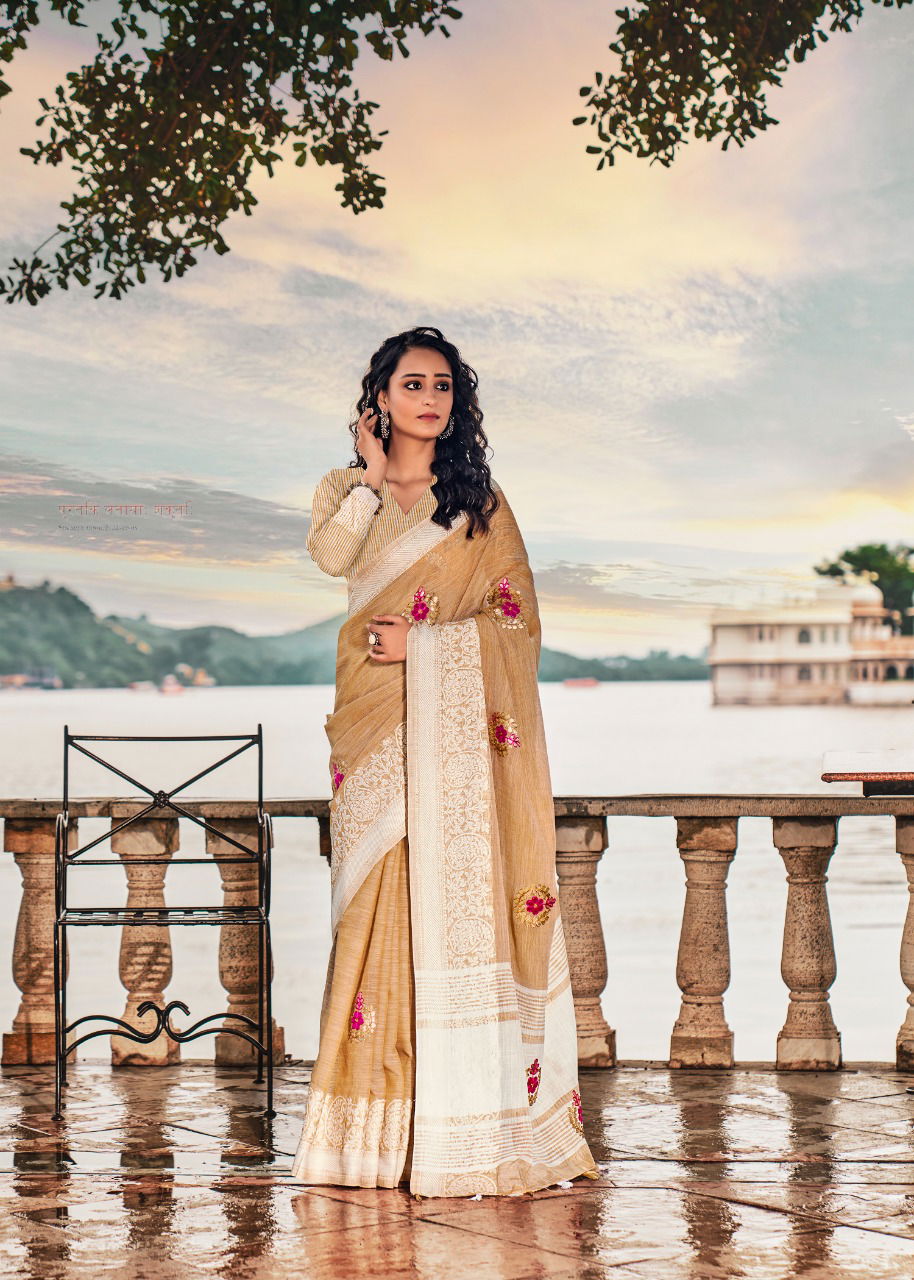 Rajyog Aadhik Fancy Ethnic Wear Linen Printed Saree Collection